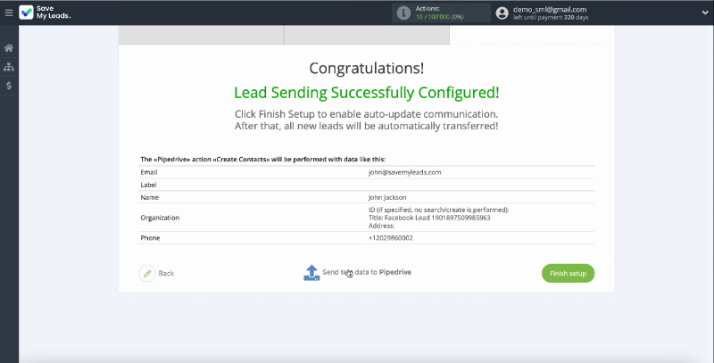 Facebook Leads Ads and Pipedrive CRM integration | Submit test data