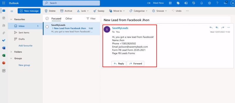 Facebook and Microsoft Outlook integration | The test letter