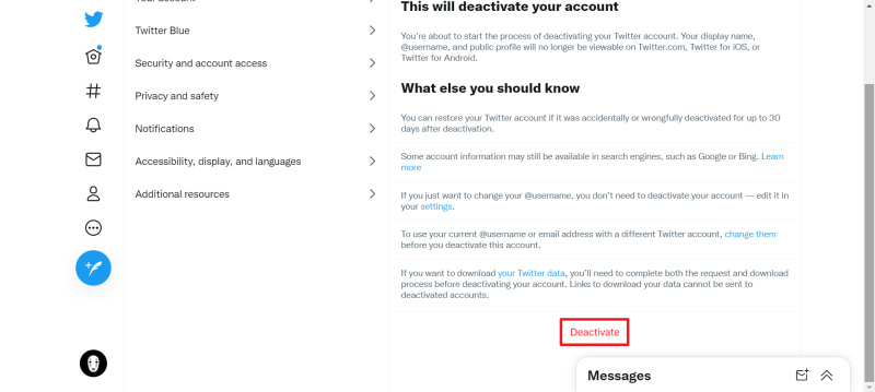 How to delete Twitter account | Press&nbsp;"Deactivate"
