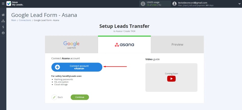 Connect your Asana account to SaveMyLeads