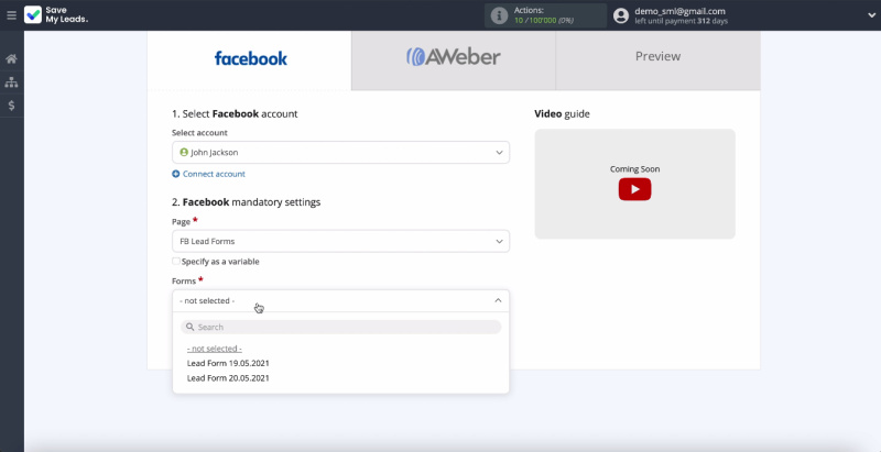 Facebook and Aweber integration | Choose an account