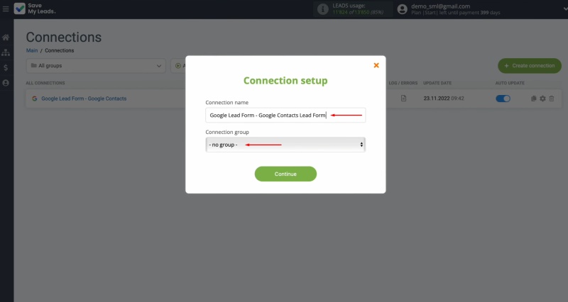 Change the connection name and add it to a group