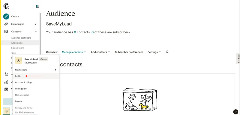 Google Lead Form and Mailchimp integration | Go to the profile section of your Mailchimp account