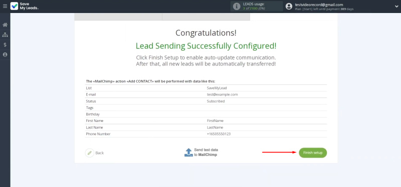 Google Lead Form and Mailchimp integration | Click “Finish setup” to enable auto-update