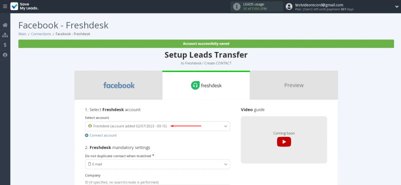 Facebook and Freshdesk integration | Select the created login