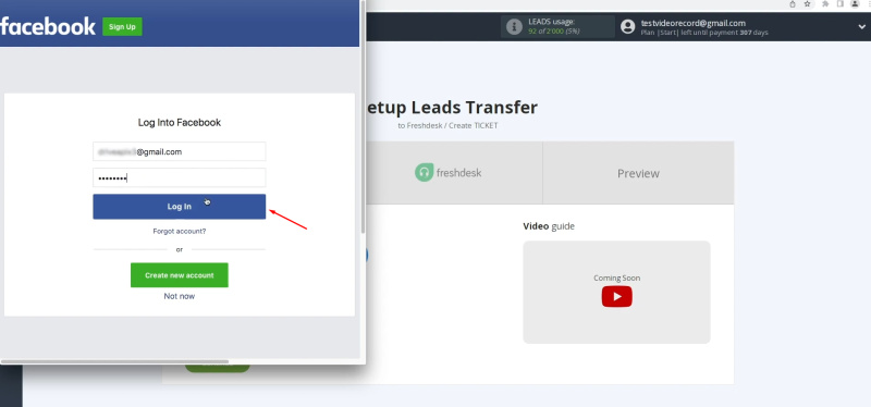Facebook Lead Ads and Freshdesk integration | Specify the username and password