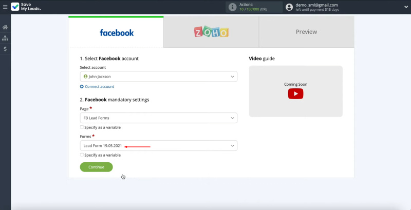 Facebook Lead Ads and Zoho CRM integration | Specify the forms