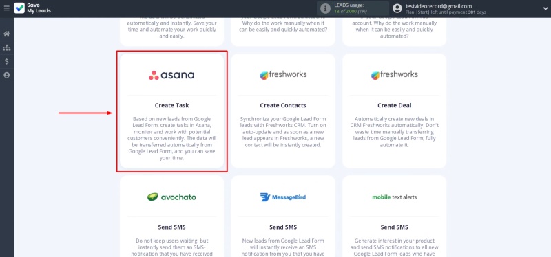 Select “Asana (Create Task)”