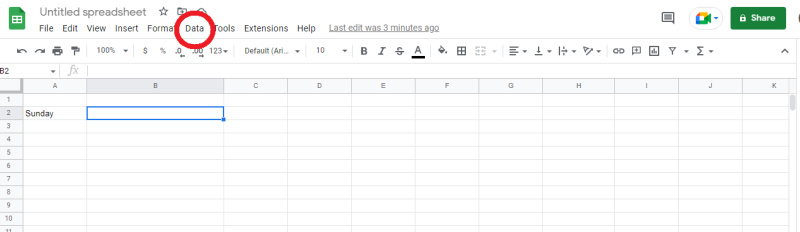 How to Create Drop Down List in Google Sheets |&nbsp;Go to “Data”