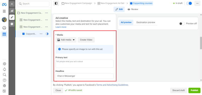 Creating an ad in Facebook (Meta) Ads Manager | Ad creative