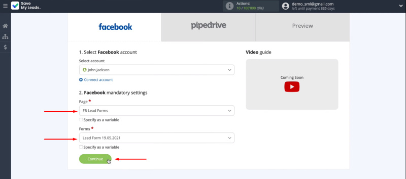 Facebook and Pipedrive integration | Select page and form