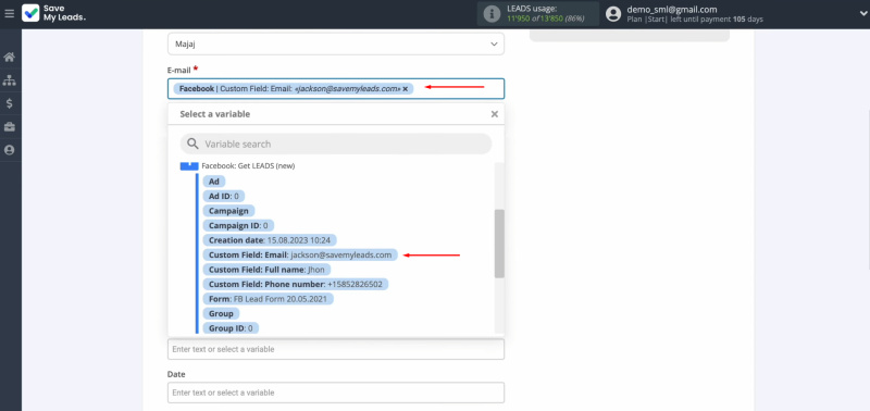 Facebook and Drip integration | Assign variables from Facebook to the fields