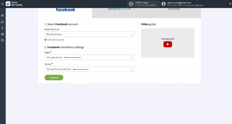 PeopleForce and Facebook integration | Select the advertising page and form