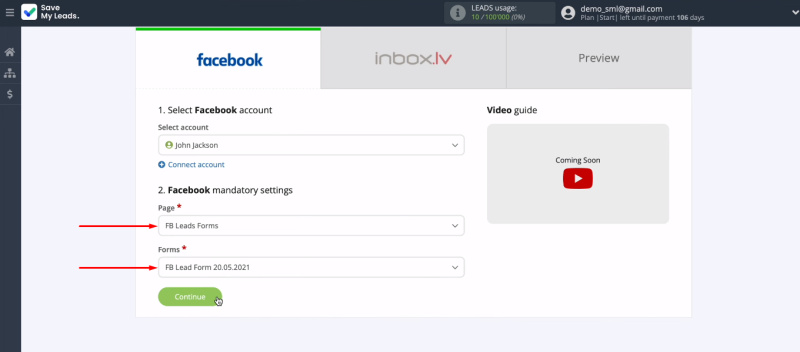 Facebook and INBOX.LV integration | Define ad page and lead form