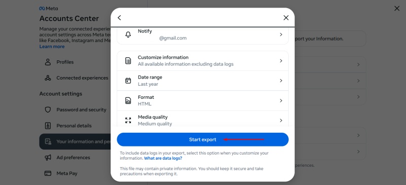 Start export