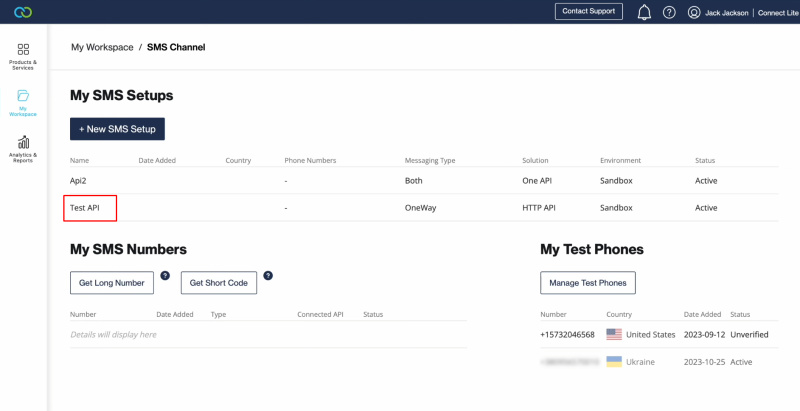 Facebook and Clickatell integration | Click "Test API"