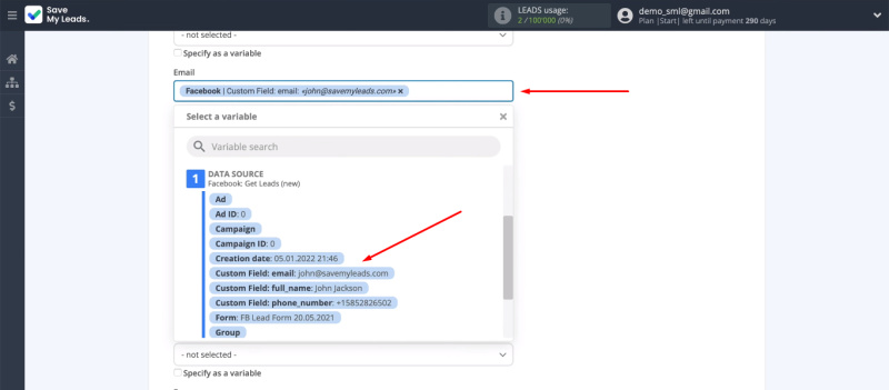 Facebook and Microsoft Dynamics 365 integration | Define the data for transfer