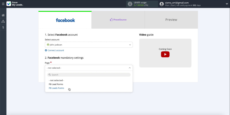 How to Automatically Send Data to ProveSource from Facebook Leads | Select an ad page