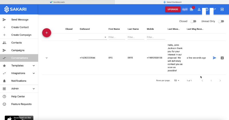 How to Send SMS via Sakari from New Facebook Leads | Test data results