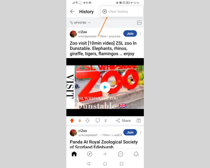 
 How to delete Reddit history | Click "Clear history"<br>