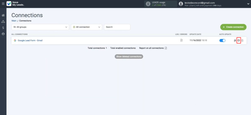 Google Lead Form and Gmail integration | Click on the gear icon