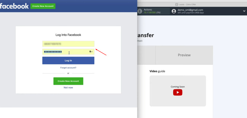 Facebook Lead Ads and Zoho CRM integration | The username and password