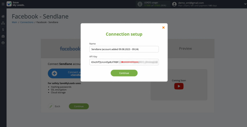 Sendlane and Facebook integration | Paste the API token into the appropriate field