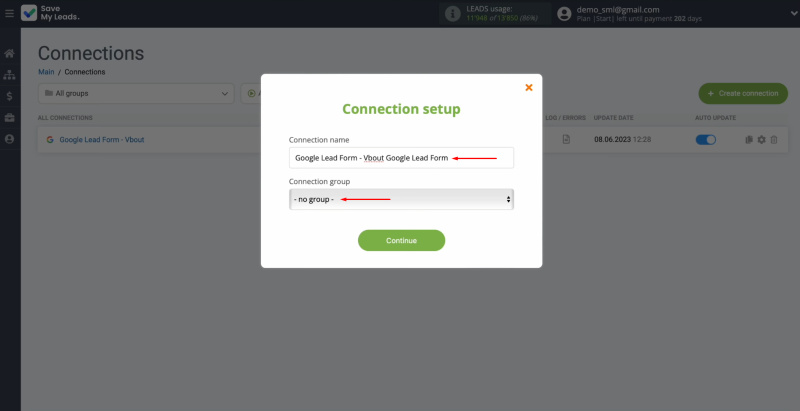 Google Ads Lead Form and Vbout integration | Update the connection name and assign it to a specific group