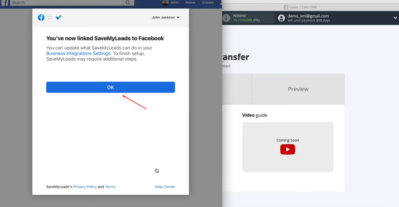 Facebook Lead Ads and Zoho CRM integration | Click “OK”