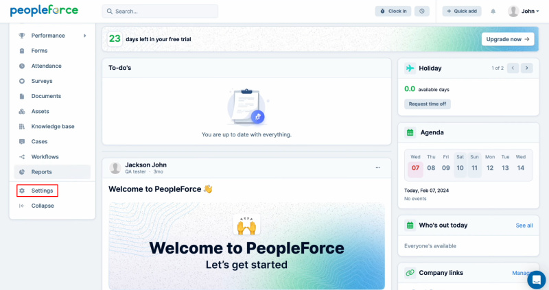 PeopleForce and Facebook integration | Go to your PeopleForce personal account