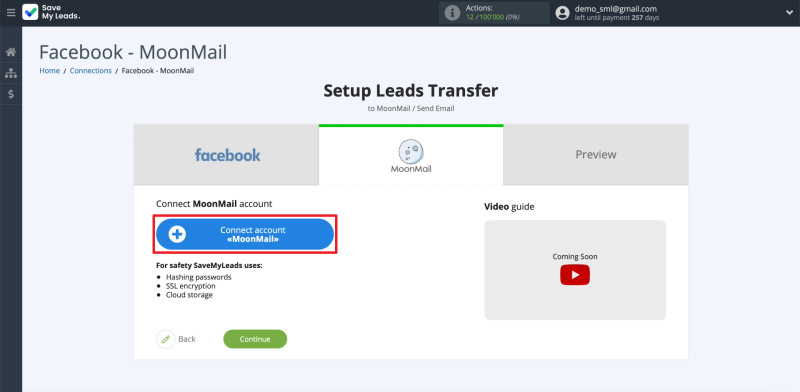 How to Set Up Auto-Send Messages to New Leads on Facebook via MoonMail | Let's start connecting the MoonMail account