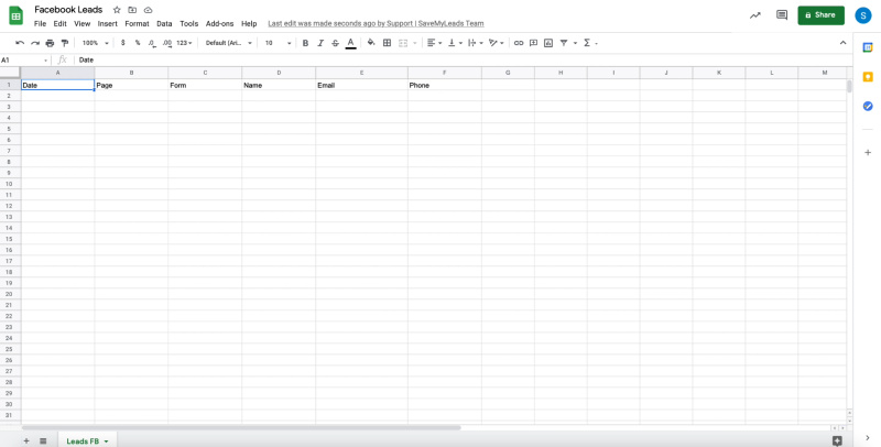 How to set up the upload of new leads from your Facebook ad account to Google Sheets | Creating a table and sheet for receiving data