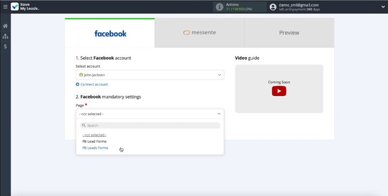 How to set up Facebook and Messente integration | Specify an advertising page