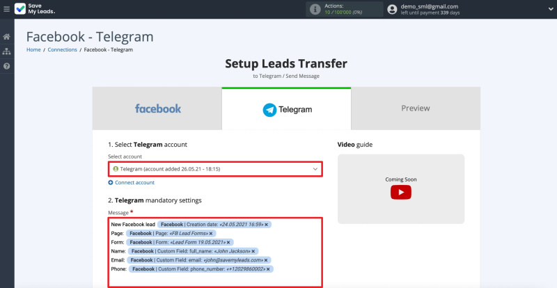 How to set up the upload of new leads from a Facebook advertising account in Telegram | Writing a message template