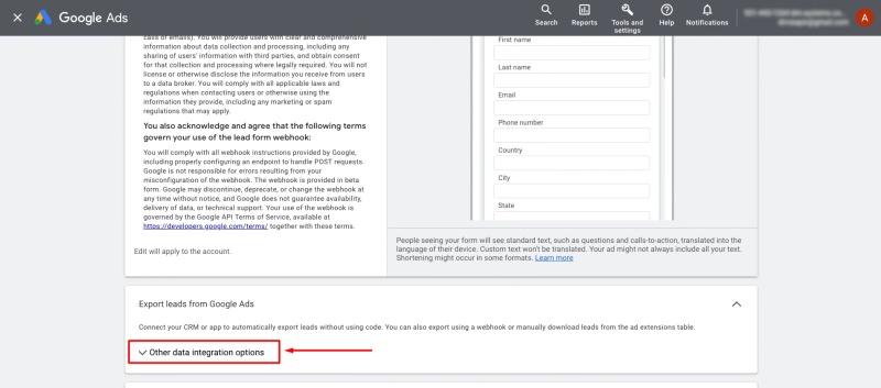 Find the section “Other Data Integration Options”