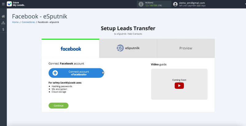 How to Send E-Mail via eSputnik from New Facebook Leads | Connect your Facebook account to SaveMyLeads