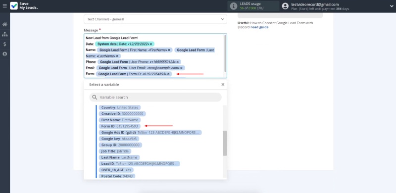 Assign variables to the fields using the dropdown lists