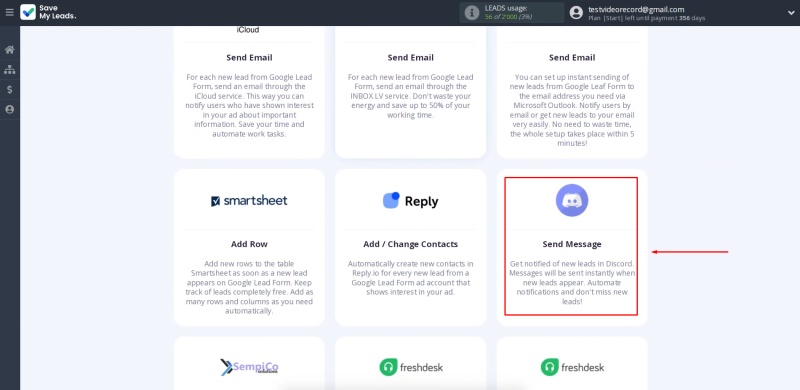 Select “Discord (Send Message)”