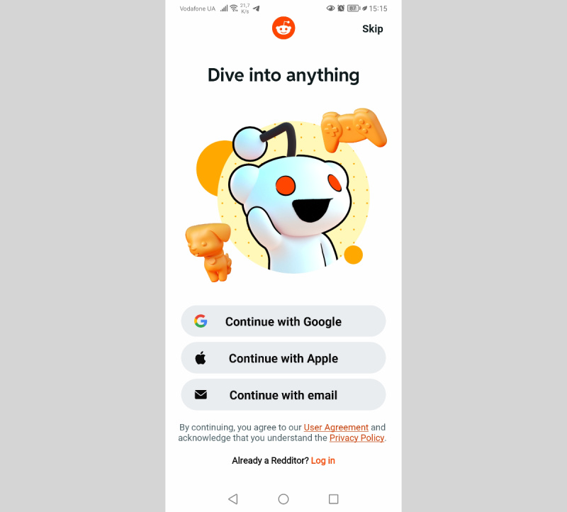 Create a new account on Reddit