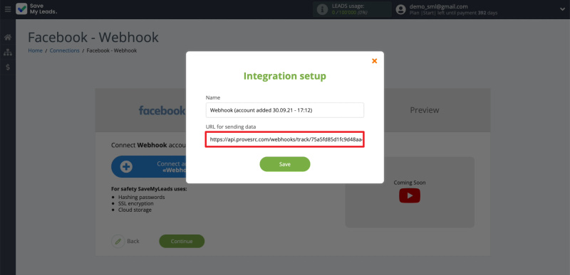 Facebook and Webhooks integration | Entering Webhooks URL