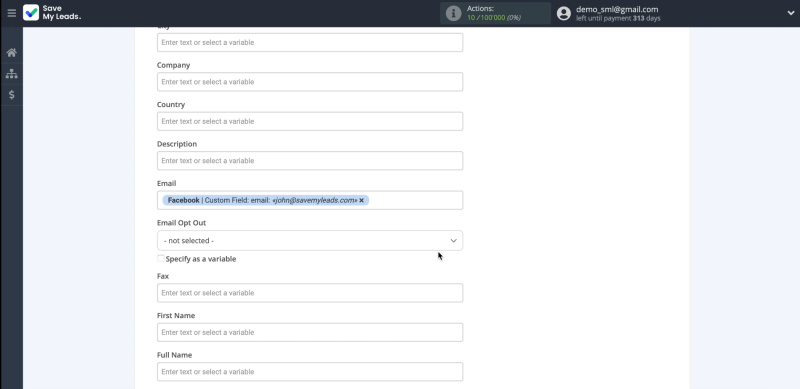 How to set up the upload of new leads from your Facebook ad account to Zoho CRM | Choosing the data to transfer part 2