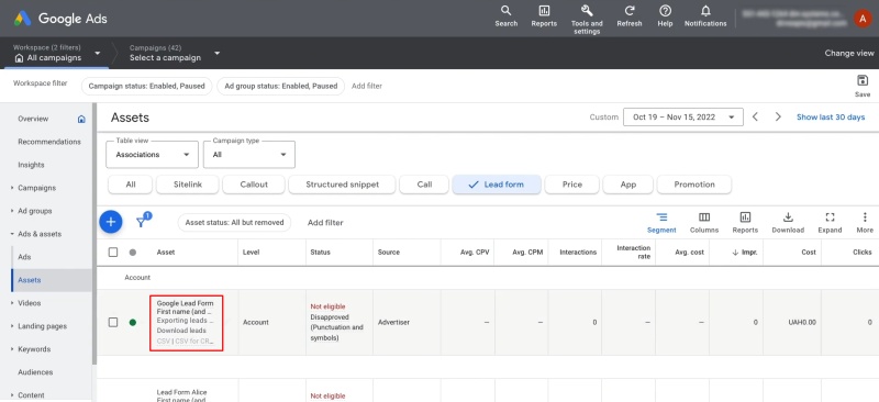 Google Lead Form and Smartsheet integration | Configure the lead form