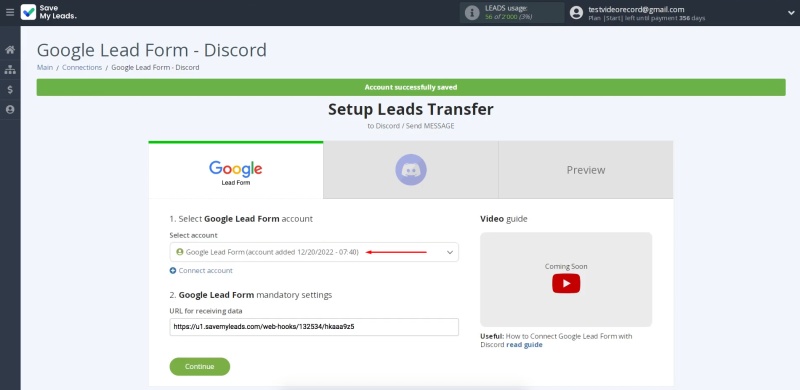 Select the connected account