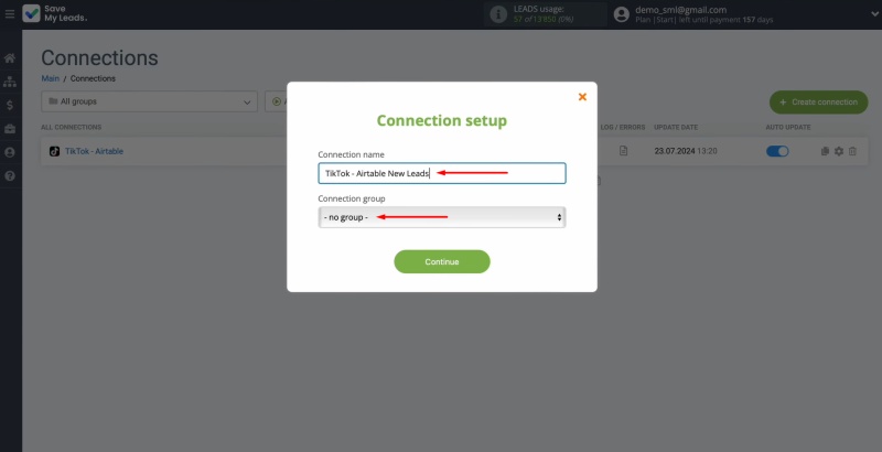 Edit the connection name and assign it to a group