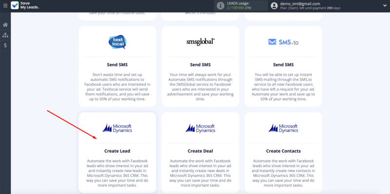 Facebook and Microsoft Dynamics 365 integration | Select template