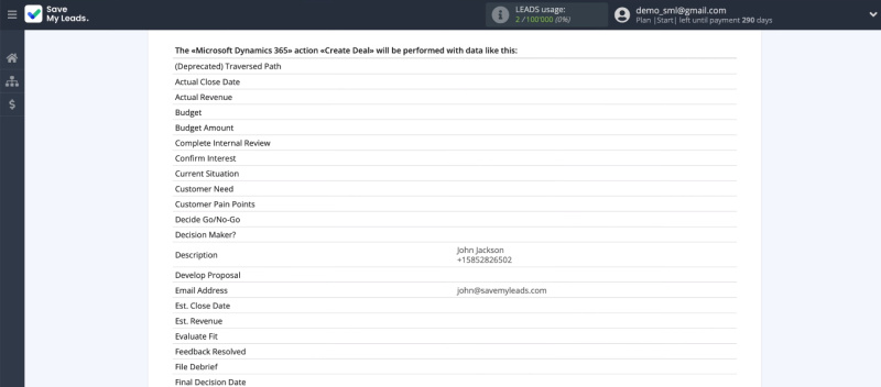 Facebook and Microsoft Dynamics 365 integration | Test data