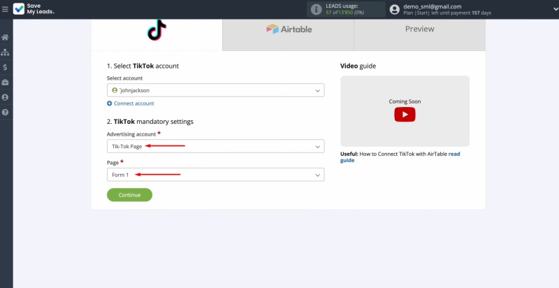 Choose the advertising page and the form