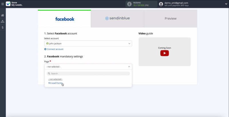 Facebook and Sendinblue integration | Specify advertising Page