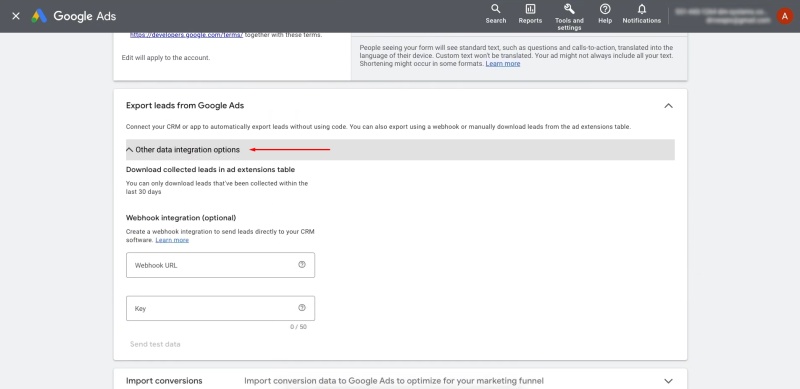 Scroll to the "Other Data Integration Options" section