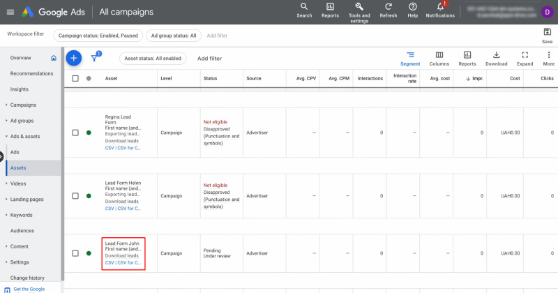 Google Ads Lead Form and Notion integration | Go to the form from which you want to receive data